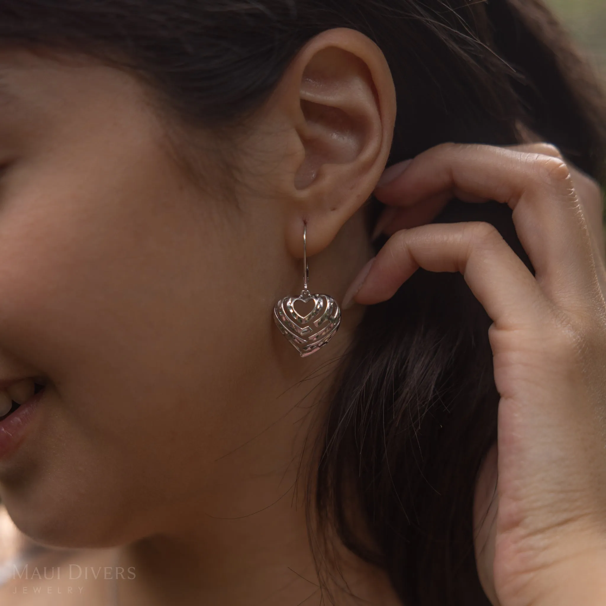 Aloha Heart Earrings in Sterling Silver - 18mm