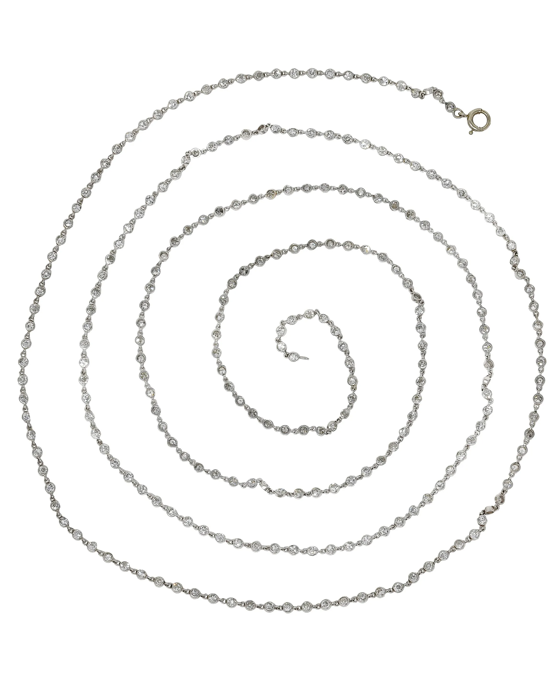 Art Deco 7.50 CTW Diamond Platinum 43 Inch Long Chain Link Necklace