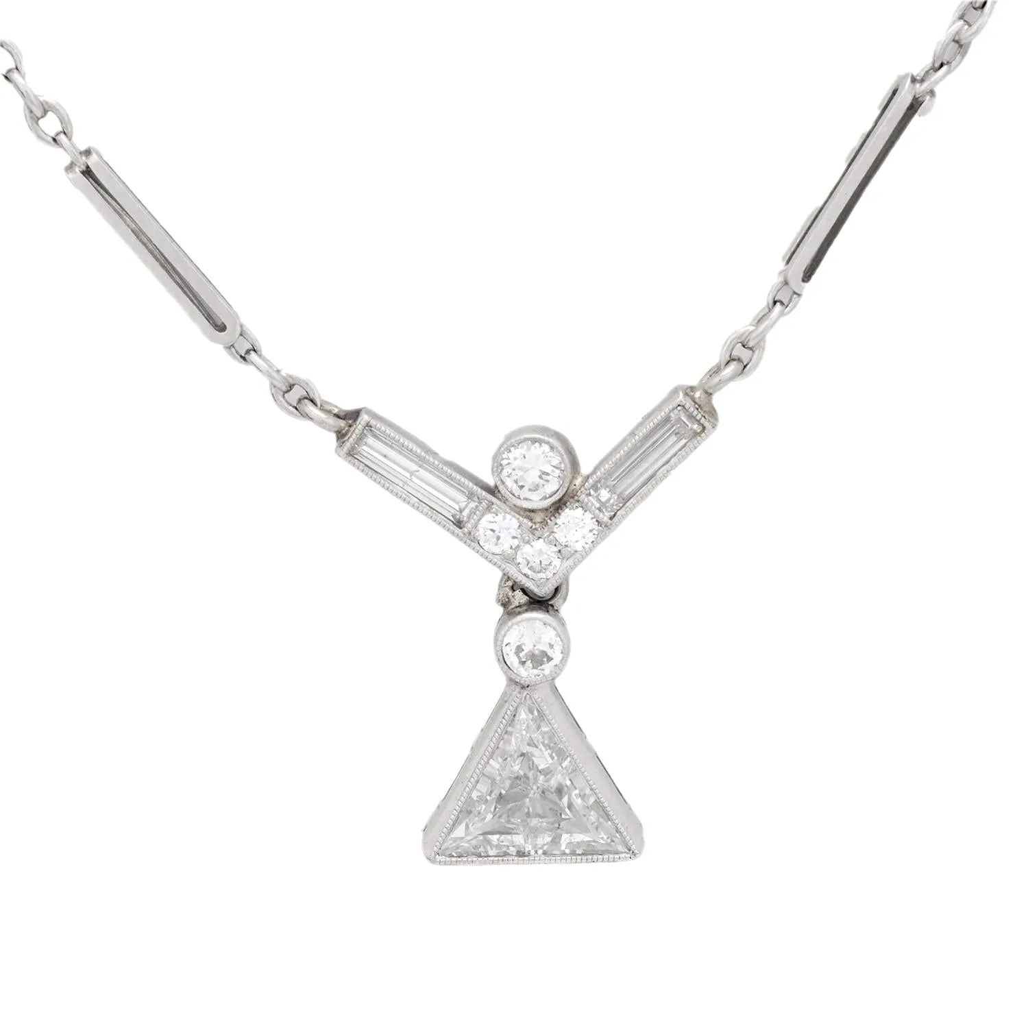 Art Deco diamond 14k white gold necklace