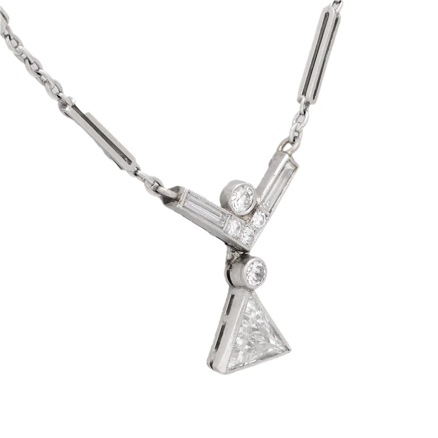 Art Deco diamond 14k white gold necklace