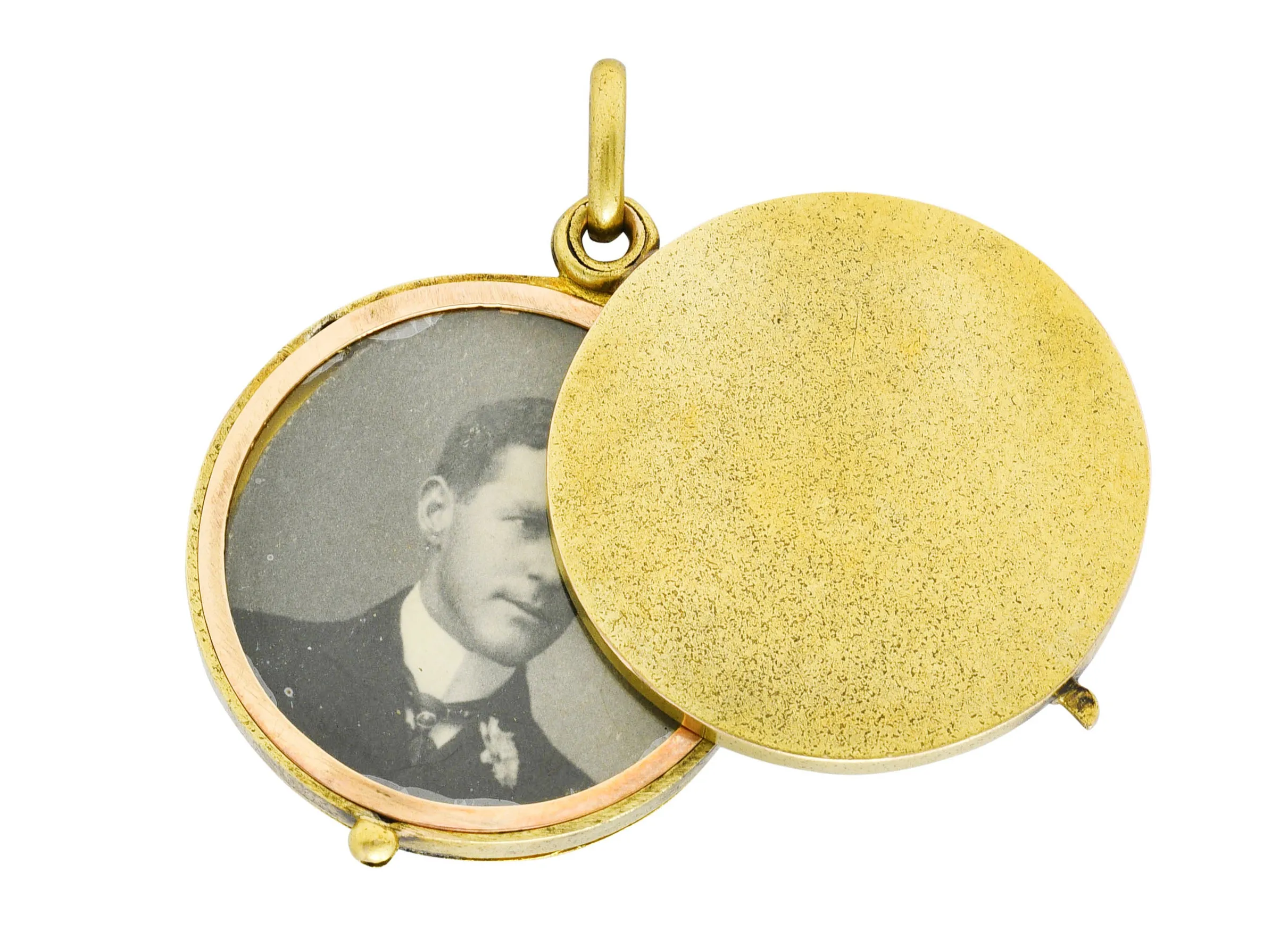 Art Nouveau Ruby Diamond Enamel 14 Karat Gold Antique Portrait Mirror Locket Pendant