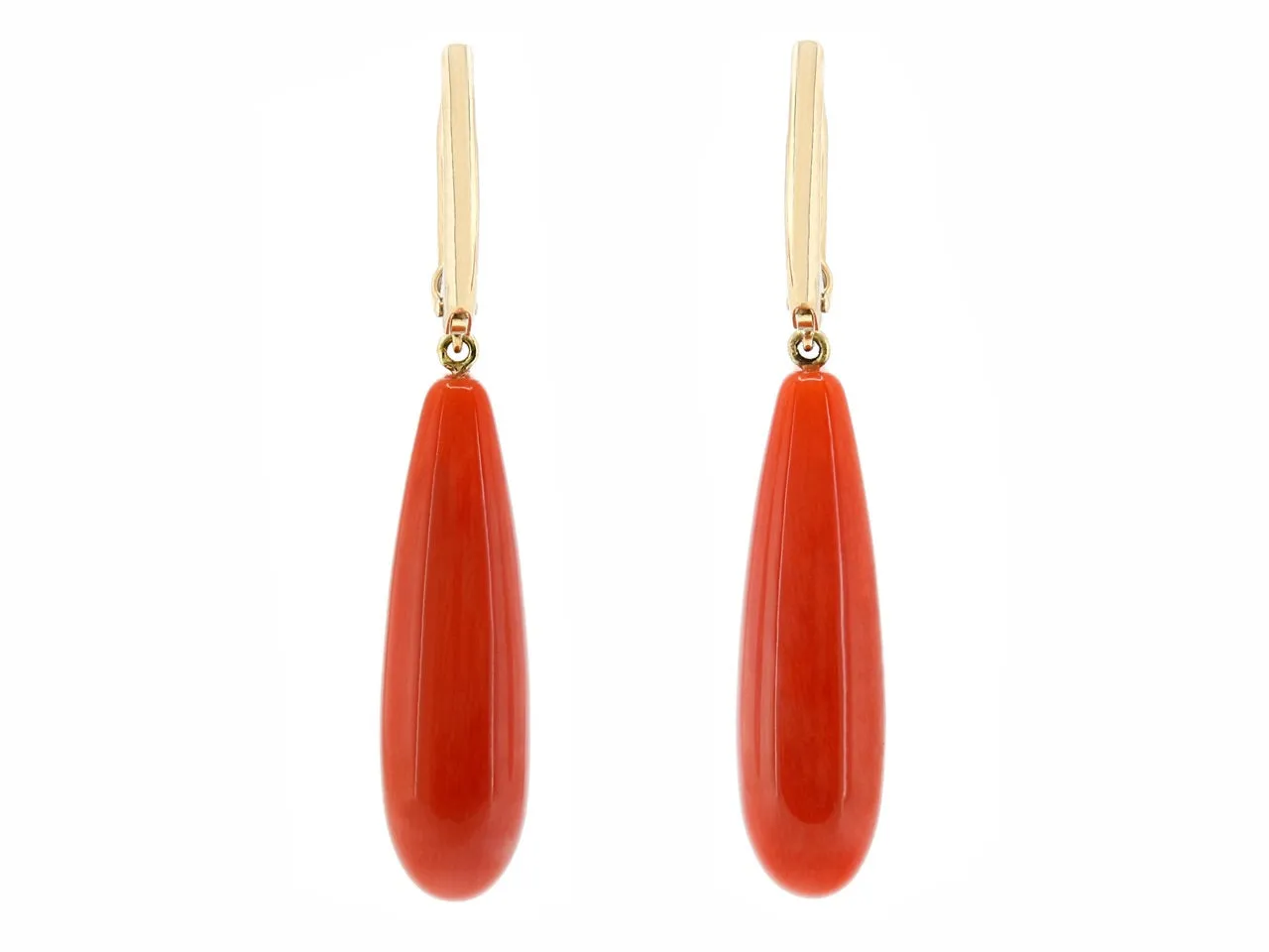 Beladora 'Bespoke' Red Coral and Diamond Dangle Earrings in 18K Gold