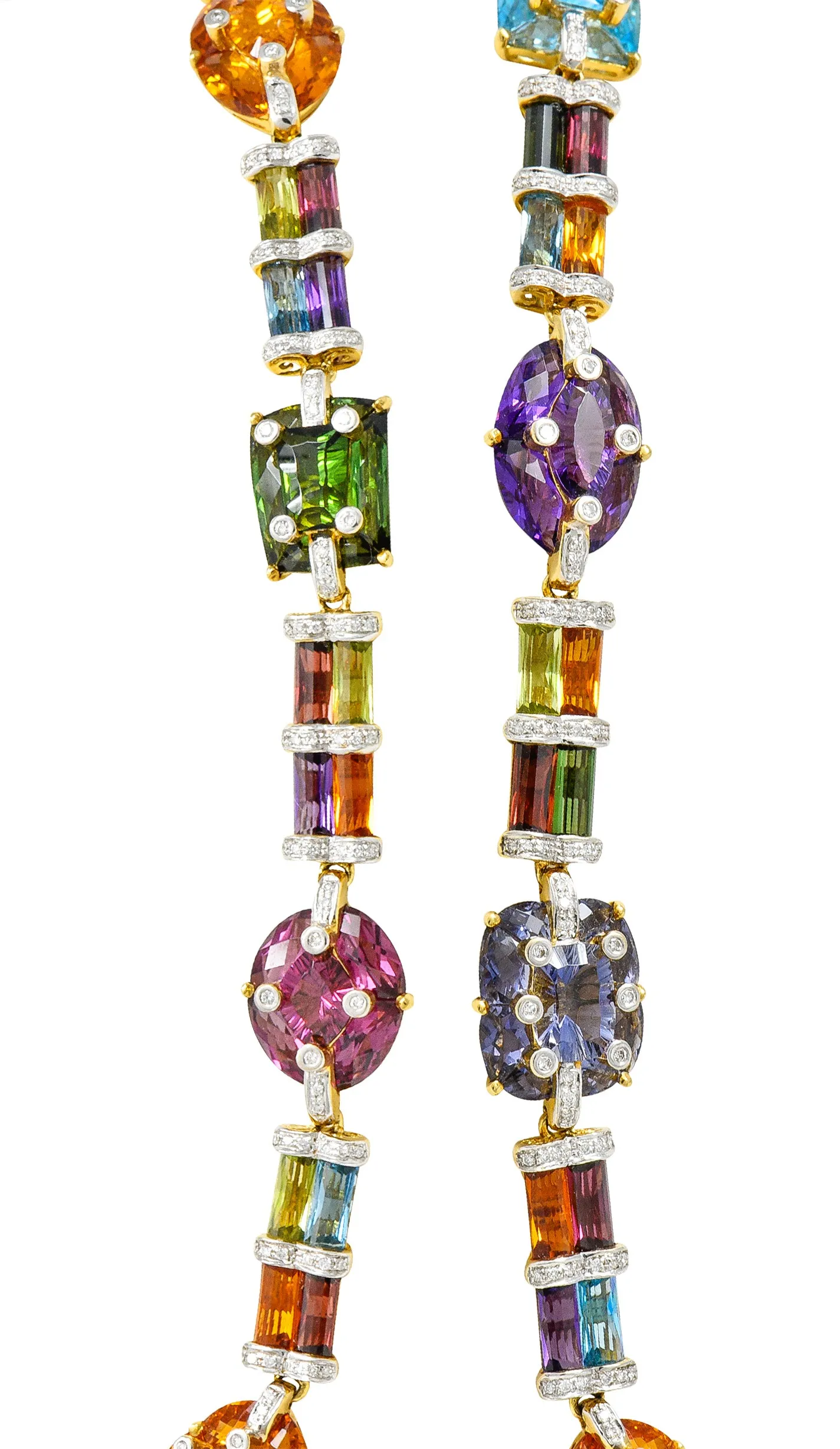 Bellarri Multi-Gem Diamond 18 Karat Two-Tone Gold Convertible Gemstone Station Enhancer Drop Collar Necklace
