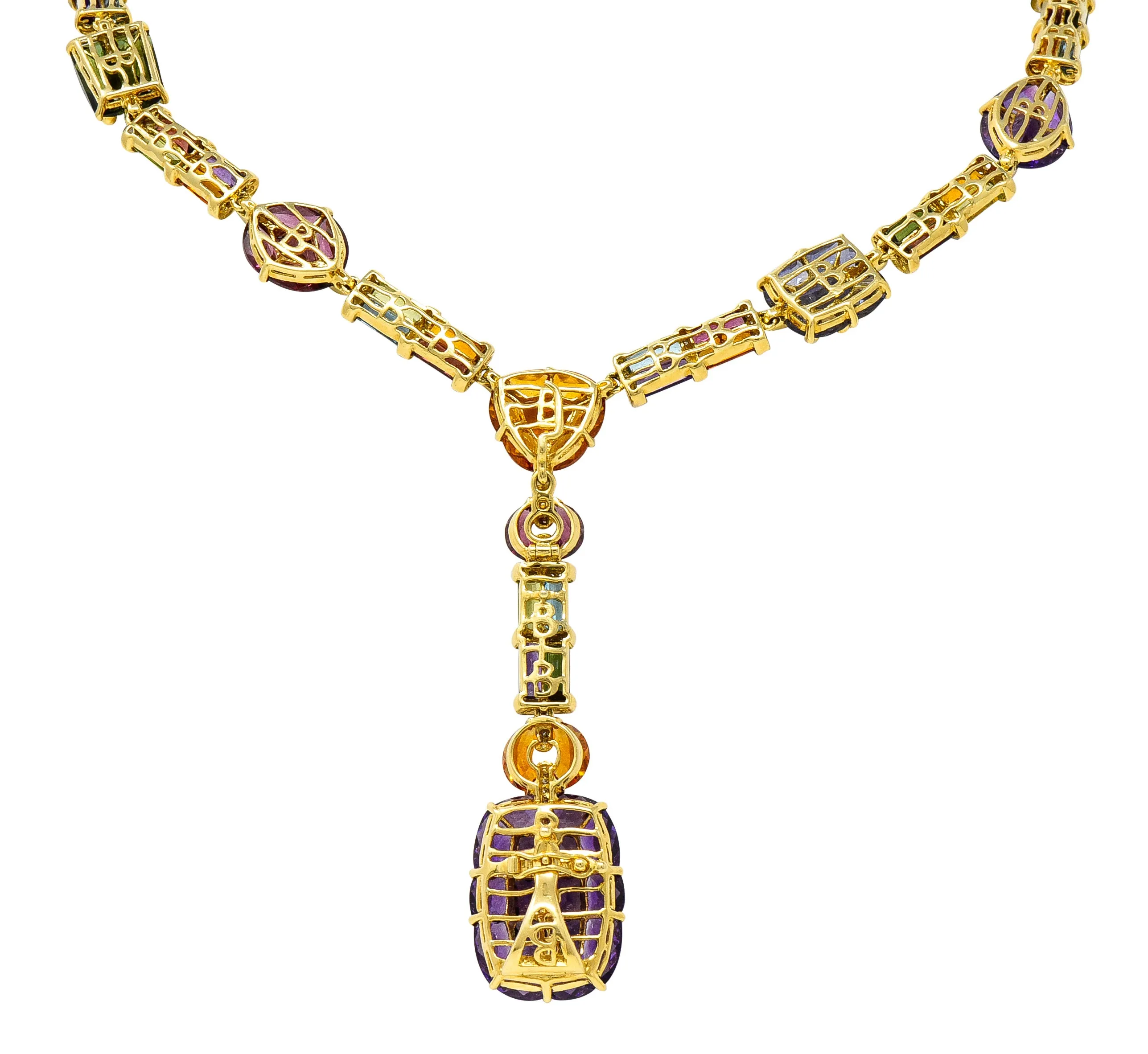 Bellarri Multi-Gem Diamond 18 Karat Two-Tone Gold Convertible Gemstone Station Enhancer Drop Collar Necklace