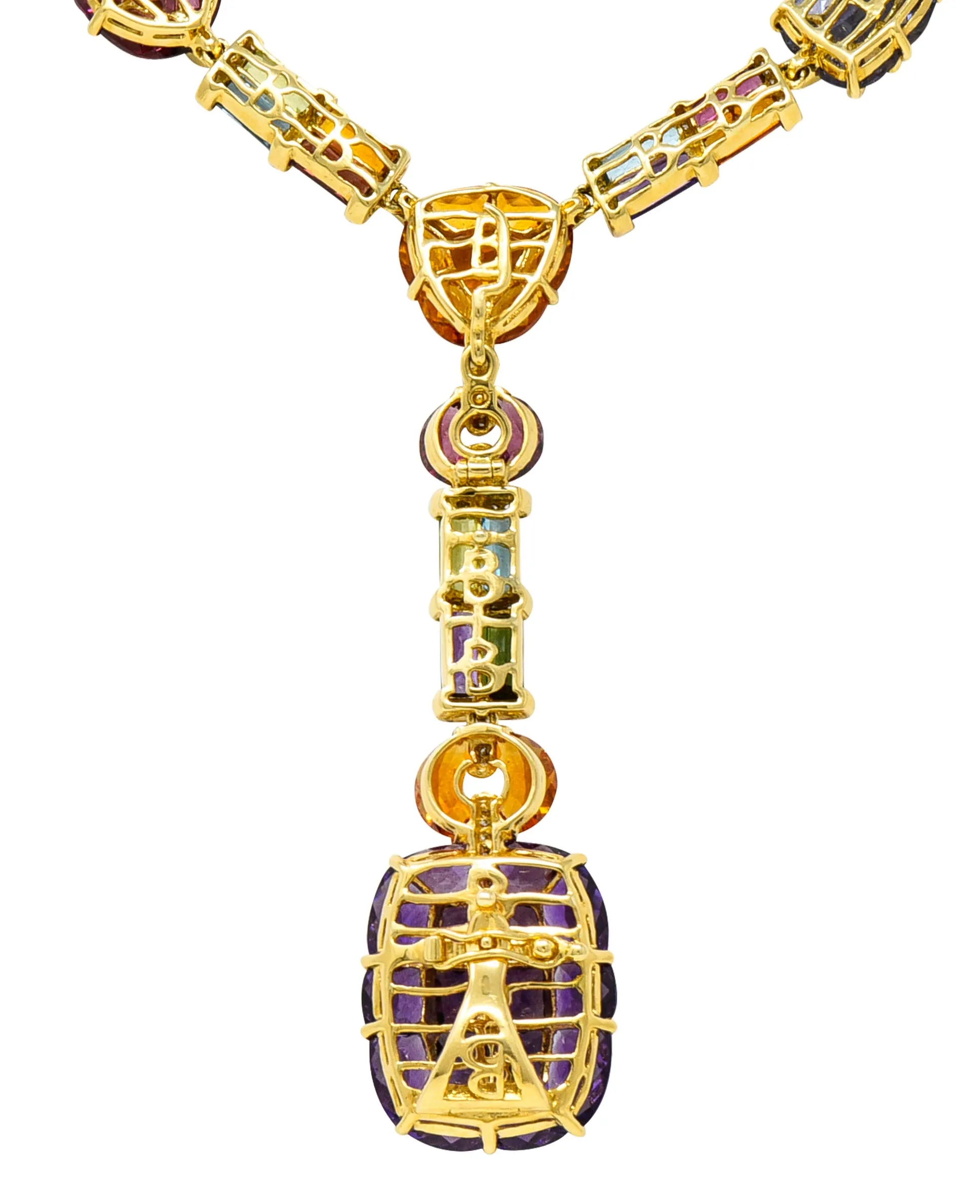 Bellarri Multi-Gem Diamond 18 Karat Two-Tone Gold Convertible Gemstone Station Enhancer Drop Collar Necklace