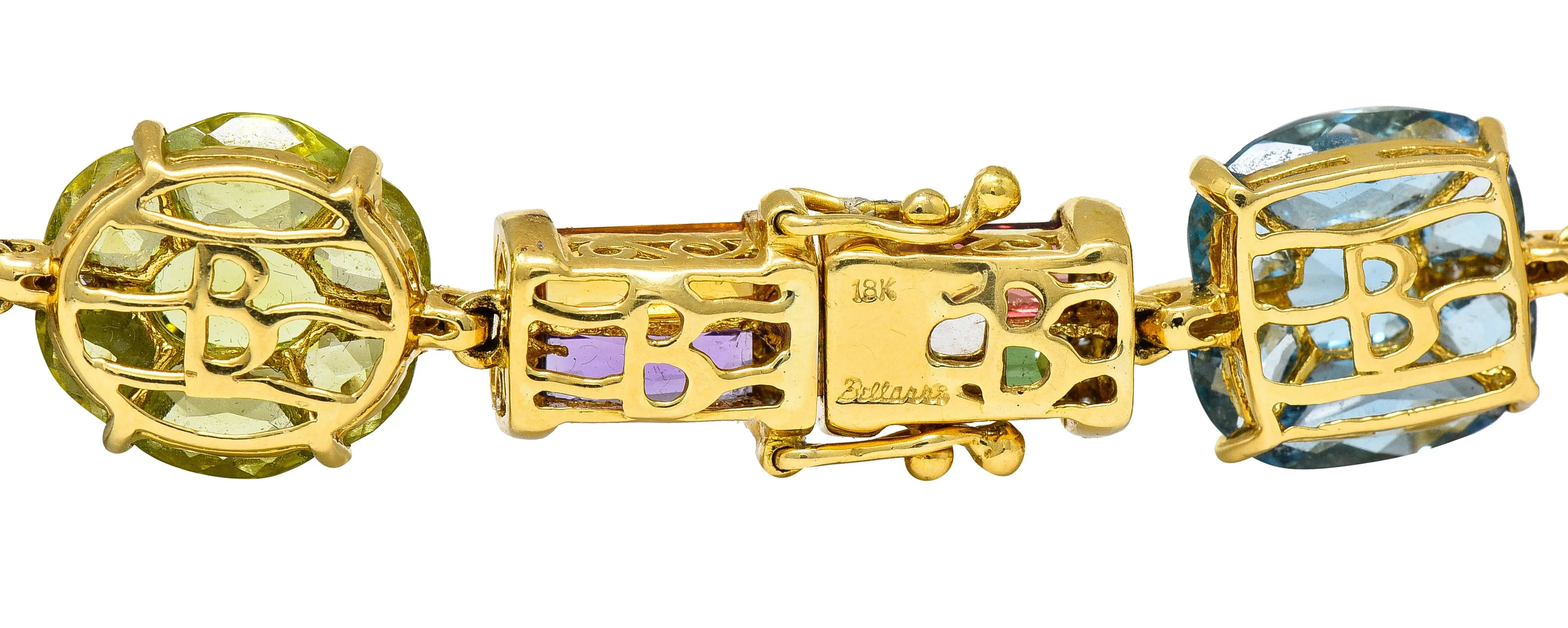 Bellarri Multi-Gem Diamond 18 Karat Two-Tone Gold Convertible Gemstone Station Enhancer Drop Collar Necklace