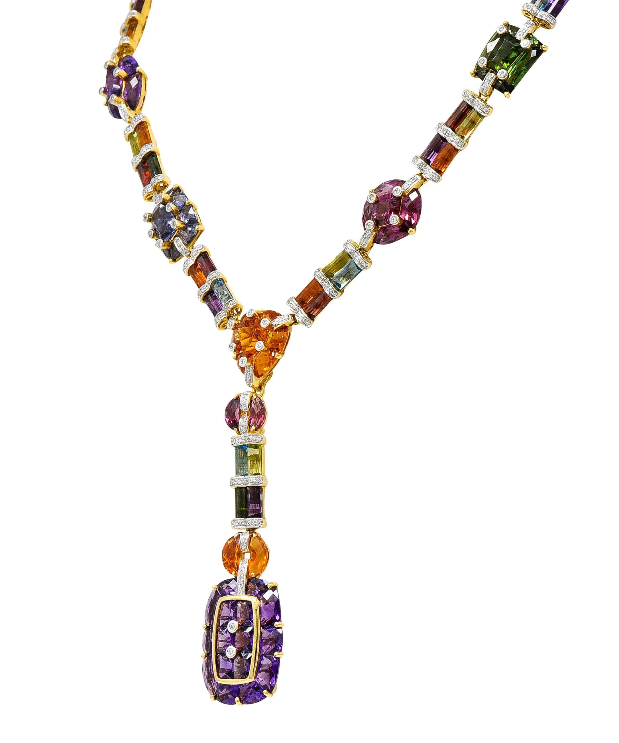 Bellarri Multi-Gem Diamond 18 Karat Two-Tone Gold Convertible Gemstone Station Enhancer Drop Collar Necklace