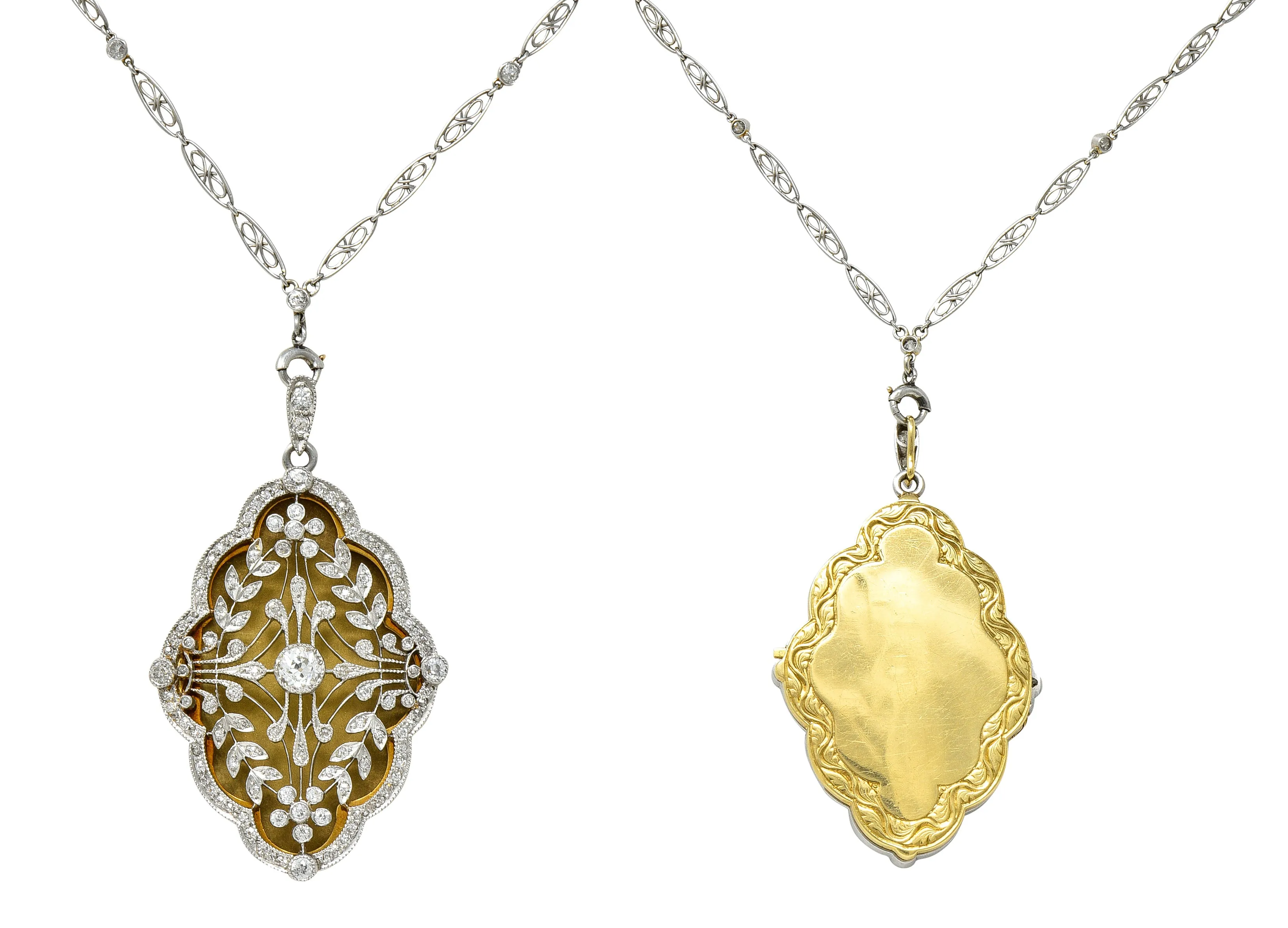 Belle Epoque Diamond Antique Enamel Platinum 18 Karat Gold Convertible Locket Pendant Necklace