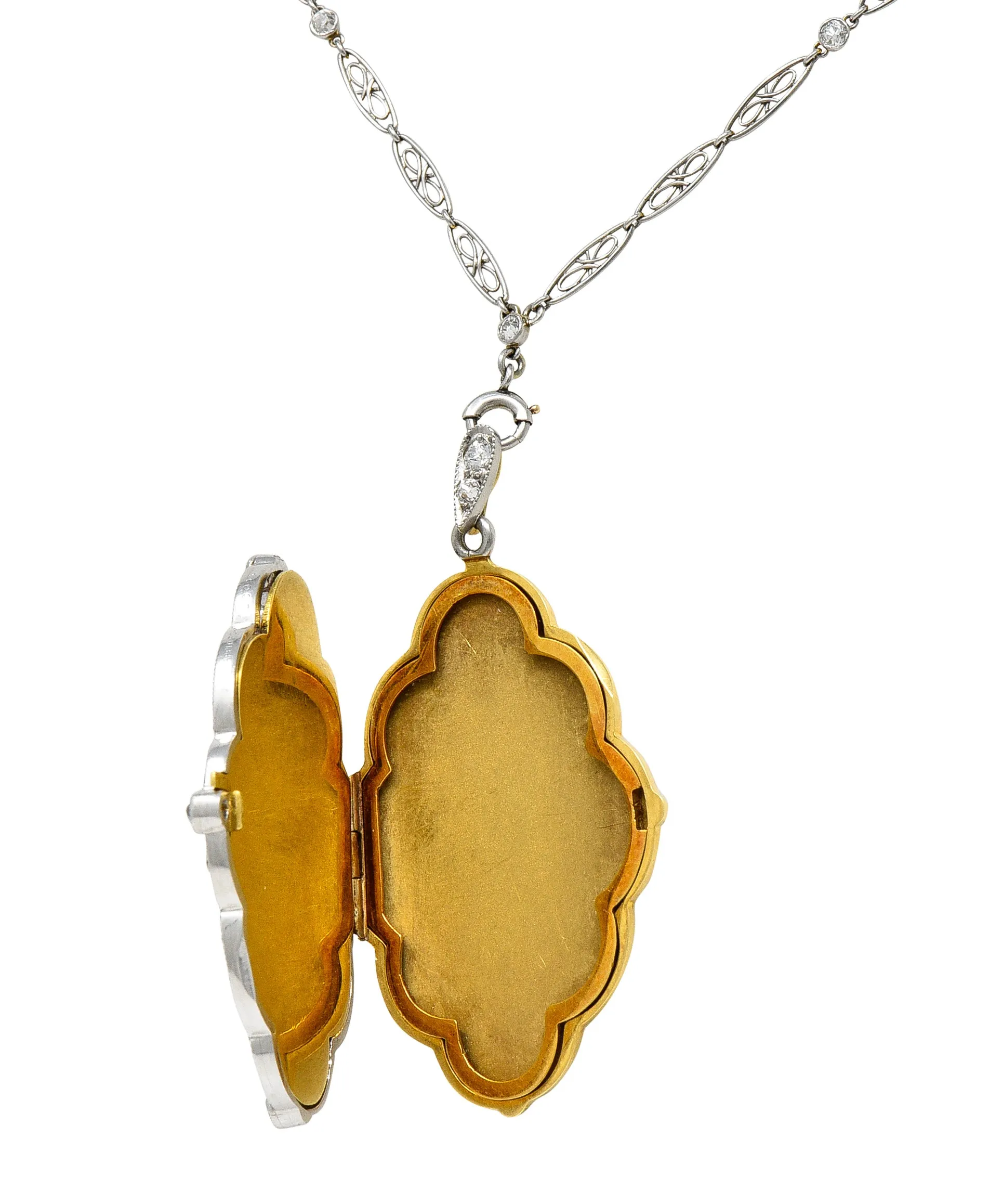 Belle Epoque Diamond Antique Enamel Platinum 18 Karat Gold Convertible Locket Pendant Necklace