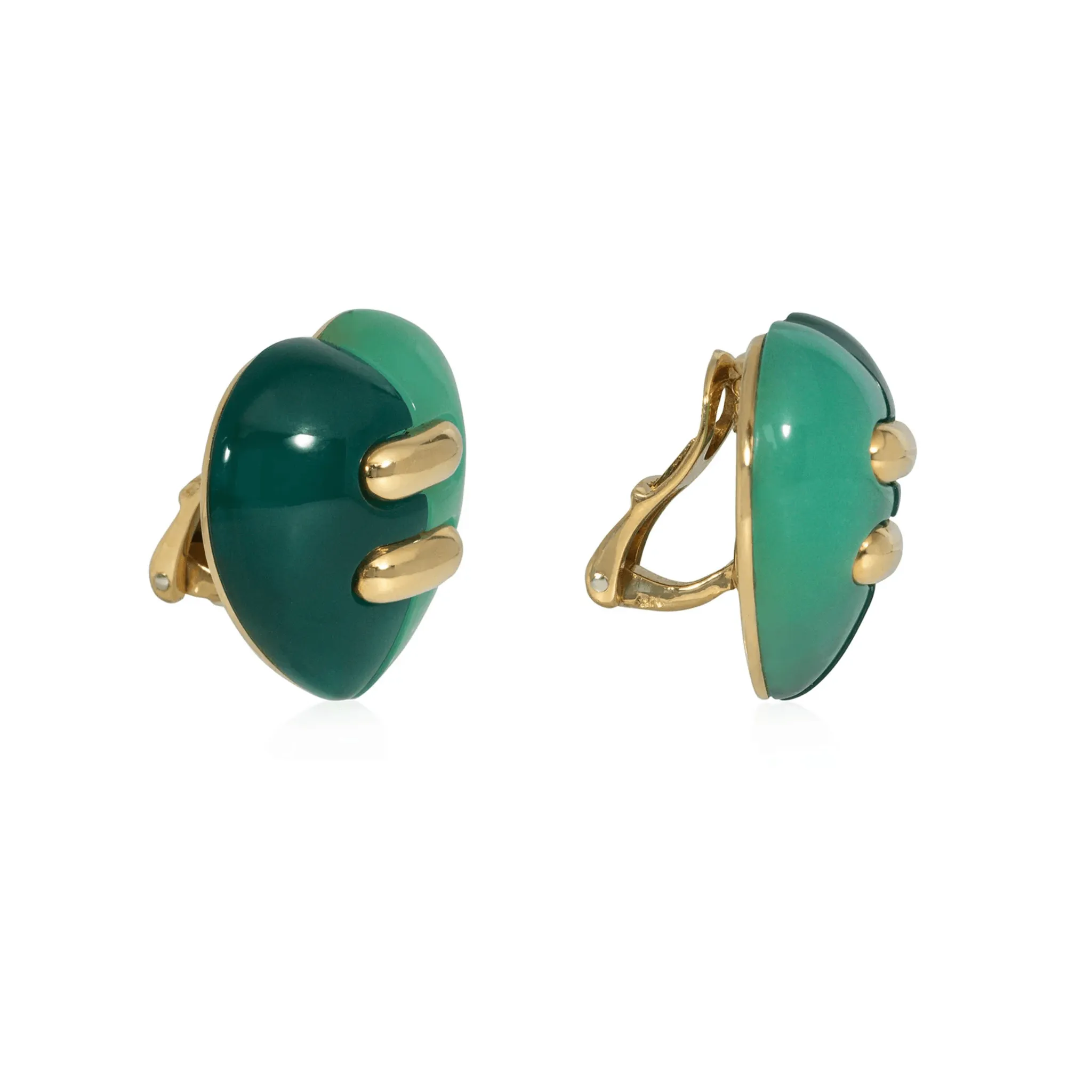Bulgari 1980s 18KT Yellow Gold Chrysoprase & Jasper Heart Earrings