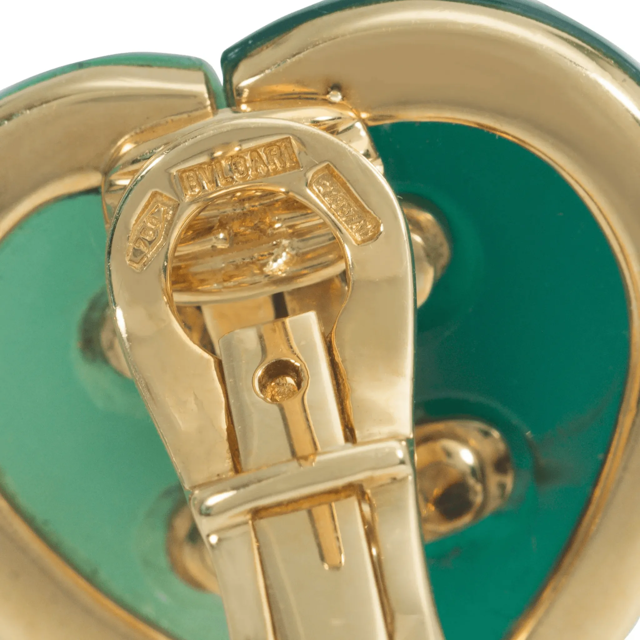 Bulgari 1980s 18KT Yellow Gold Chrysoprase & Jasper Heart Earrings