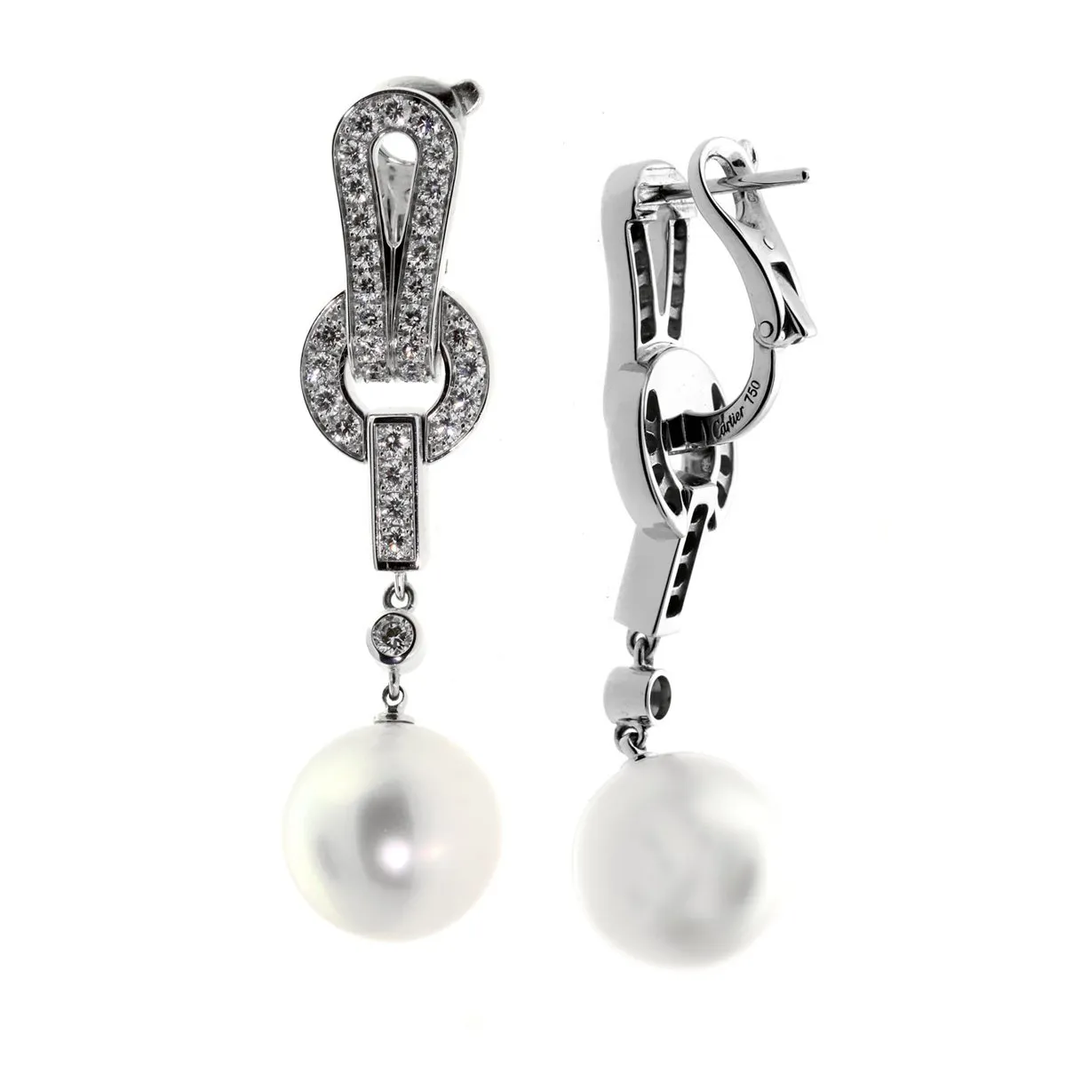 Cartier Agrafe Pearl Diamond White Gold Earrings