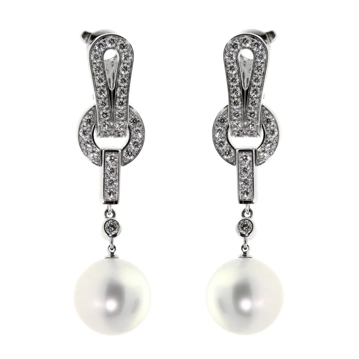 Cartier Agrafe Pearl Diamond White Gold Earrings