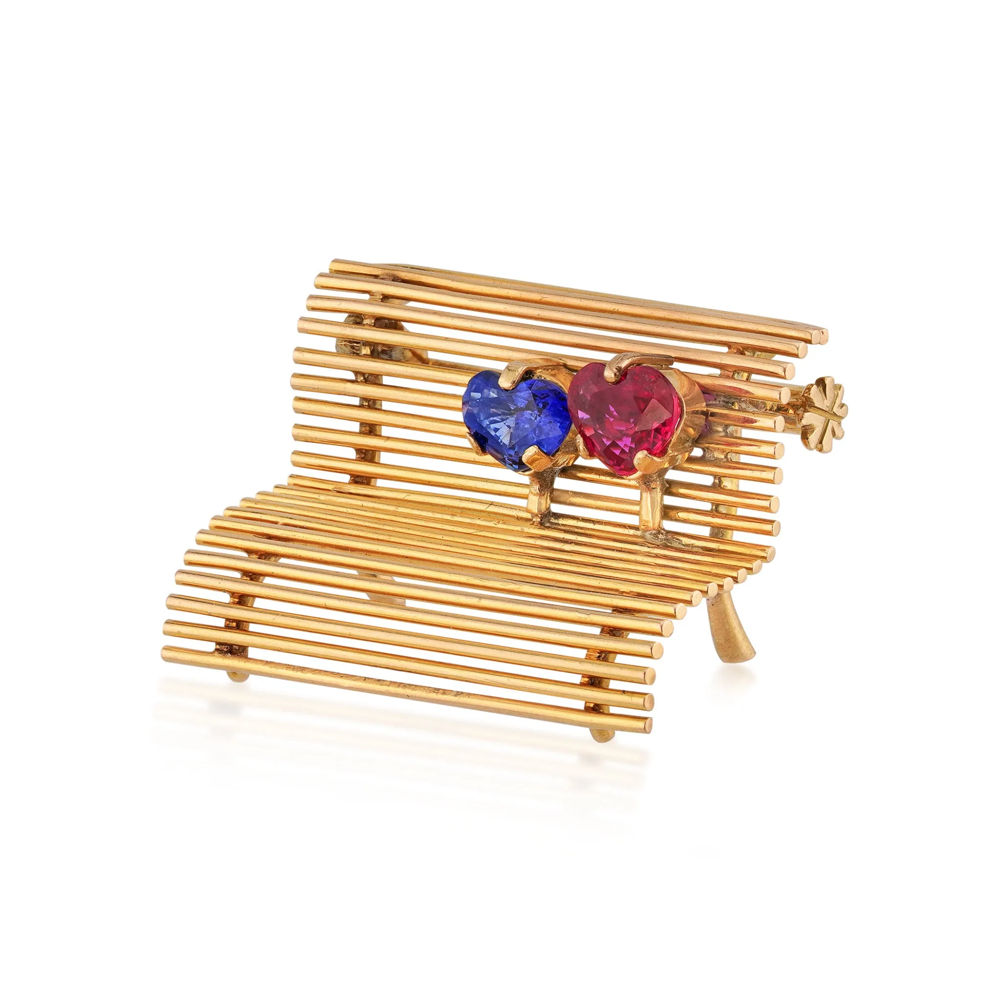 Cartier NY 1960s 18KT Yellow Gold Sapphire & Ruby Brooch