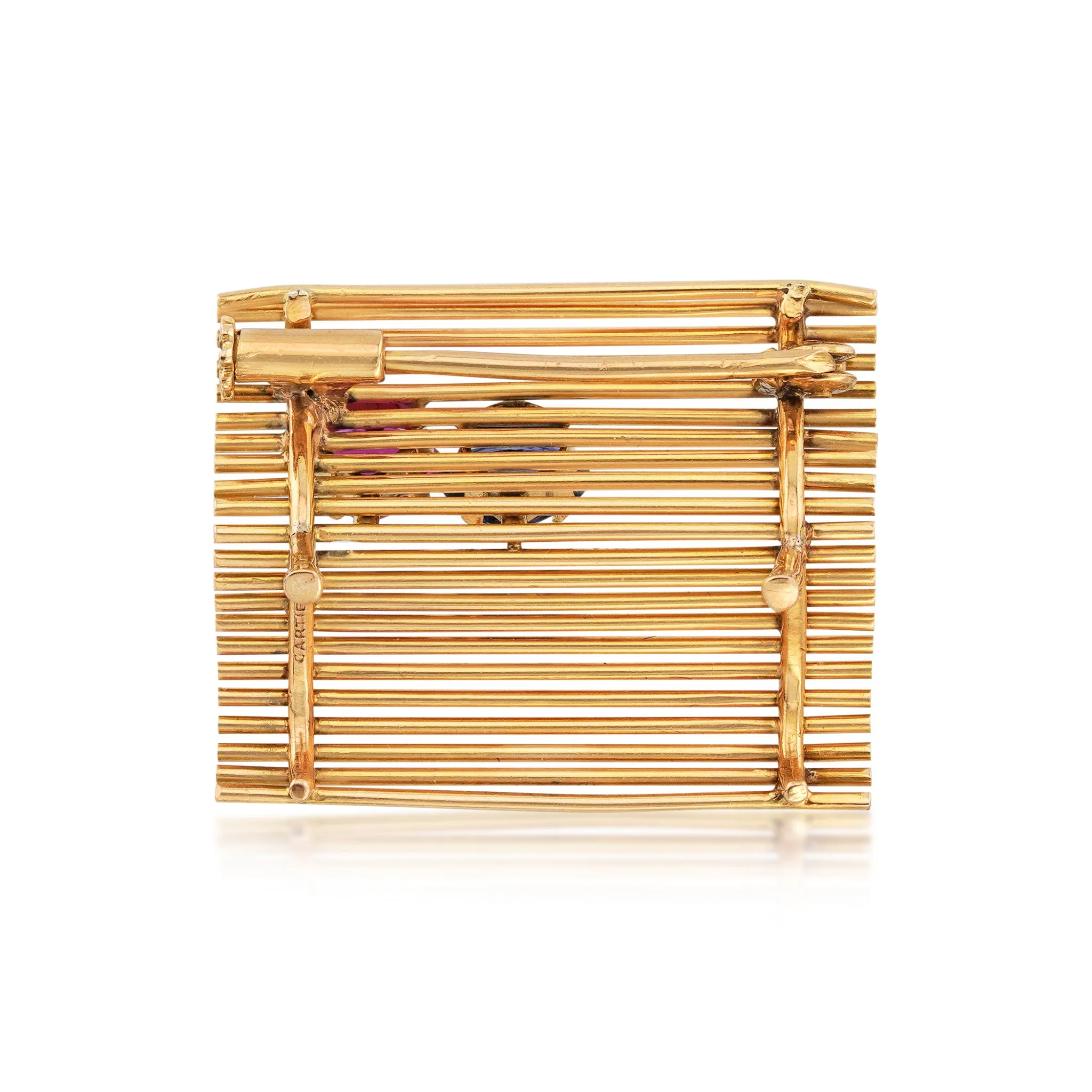 Cartier NY 1960s 18KT Yellow Gold Sapphire & Ruby Brooch