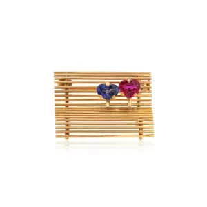Cartier NY 1960s 18KT Yellow Gold Sapphire & Ruby Brooch