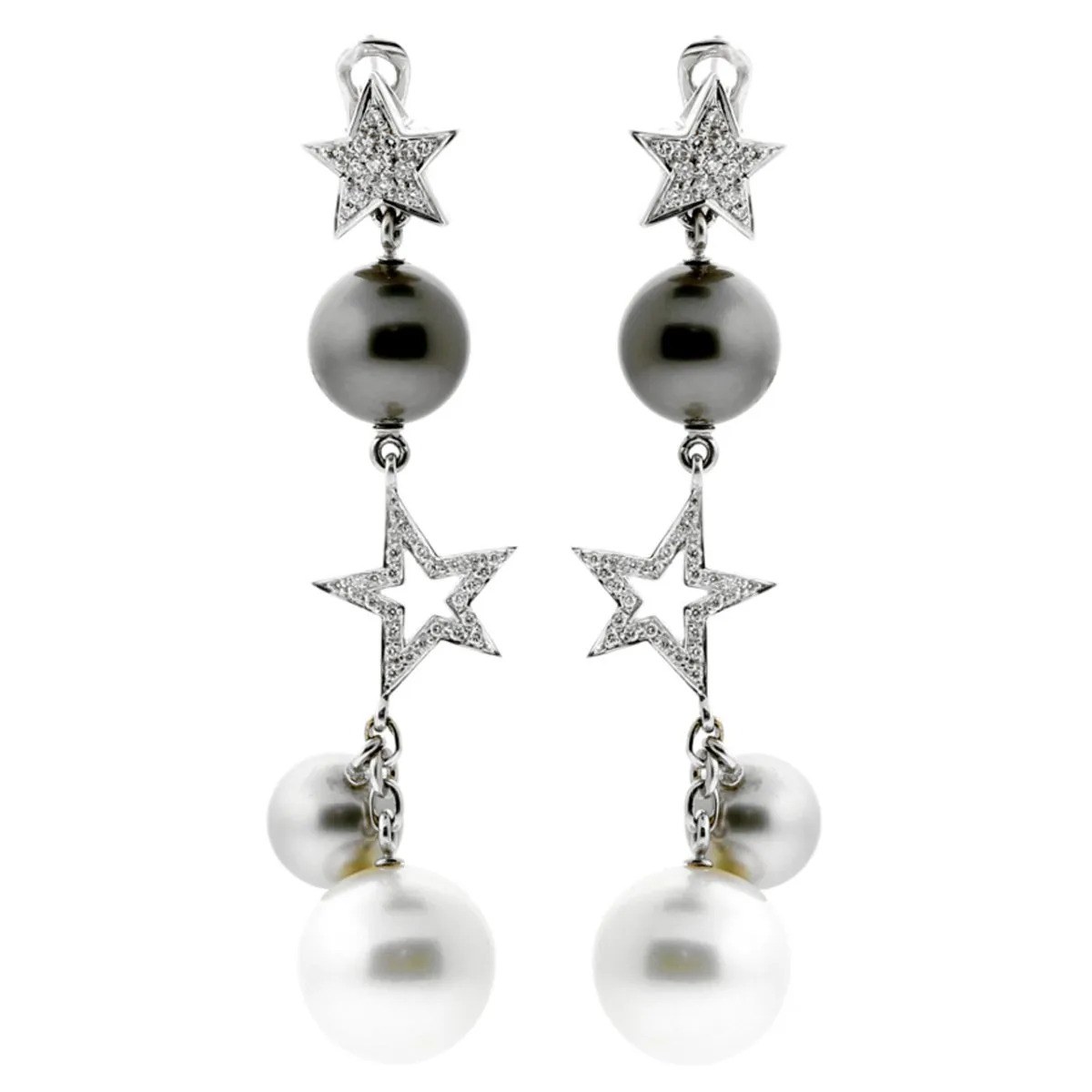 Chanel Comete Diamond Pearl Drop White Gold Earrings