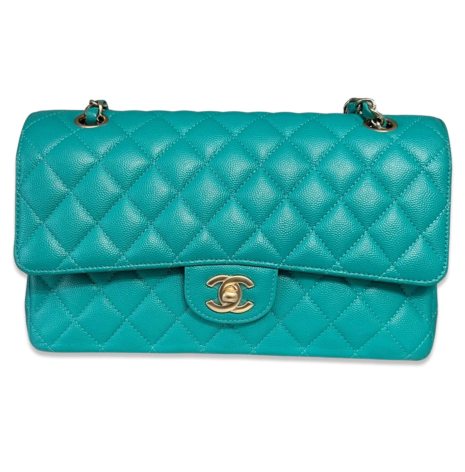 Chanel Timeless Classic Medium M/L 17C Turquoise Caviar/Grained Calfskin Gold-tone Hardware