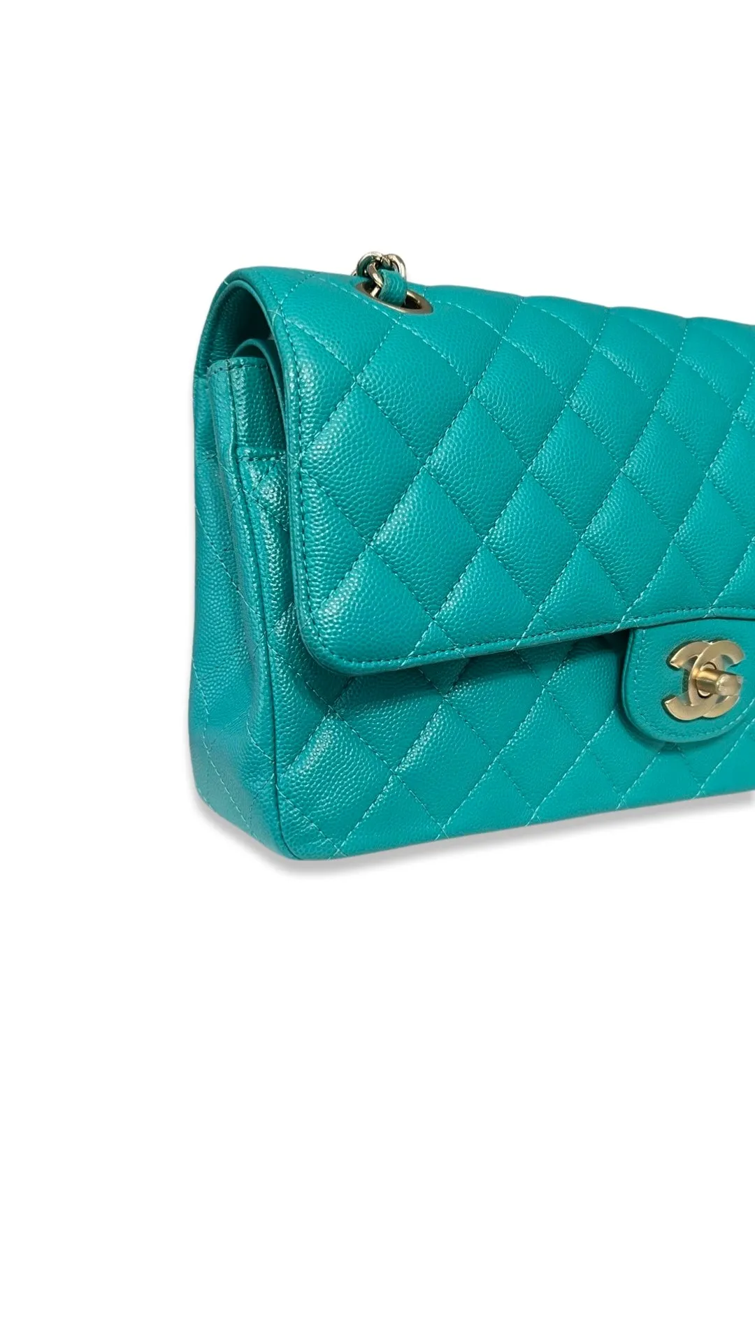 Chanel Timeless Classic Medium M/L 17C Turquoise Caviar/Grained Calfskin Gold-tone Hardware