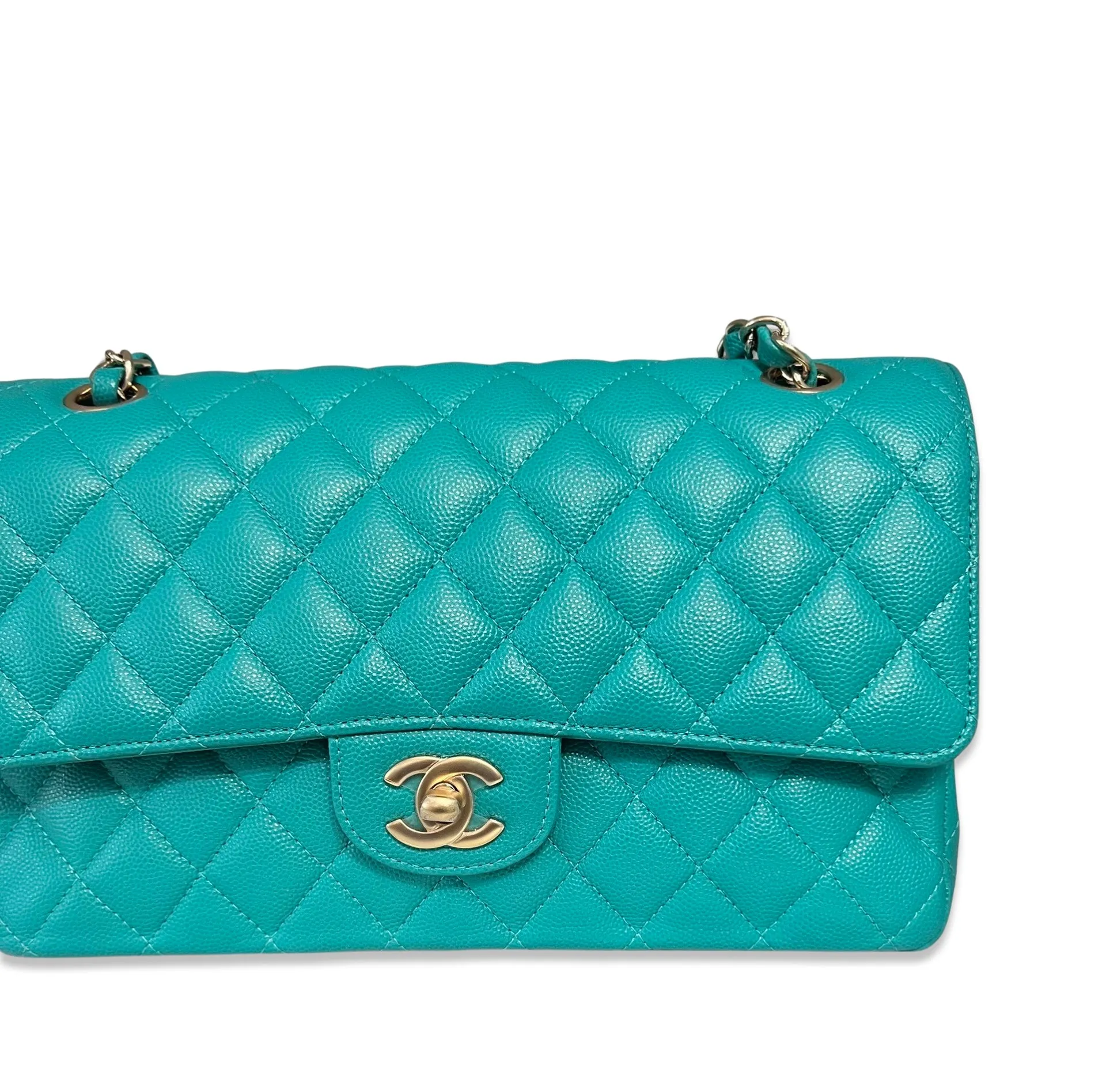 Chanel Timeless Classic Medium M/L 17C Turquoise Caviar/Grained Calfskin Gold-tone Hardware