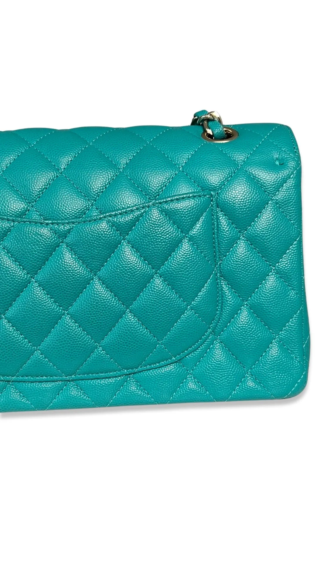 Chanel Timeless Classic Medium M/L 17C Turquoise Caviar/Grained Calfskin Gold-tone Hardware