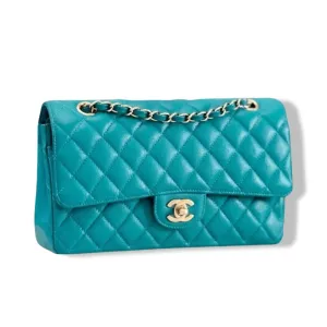 Chanel Timeless Classic Medium M/L 17C Turquoise Caviar/Grained Calfskin Gold-tone Hardware