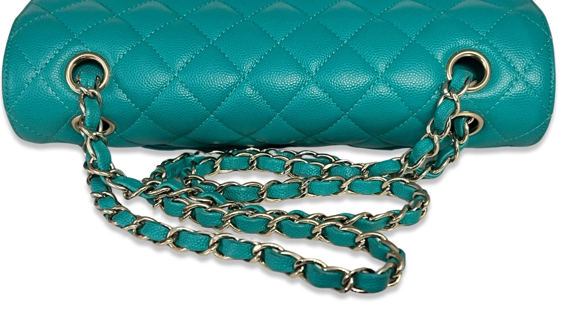 Chanel Timeless Classic Medium M/L 17C Turquoise Caviar/Grained Calfskin Gold-tone Hardware