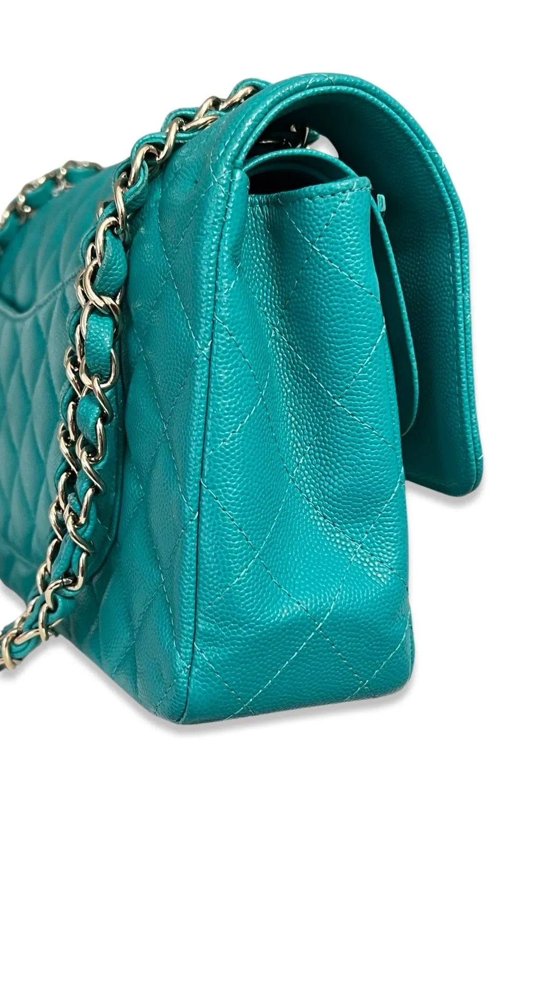 Chanel Timeless Classic Medium M/L 17C Turquoise Caviar/Grained Calfskin Gold-tone Hardware