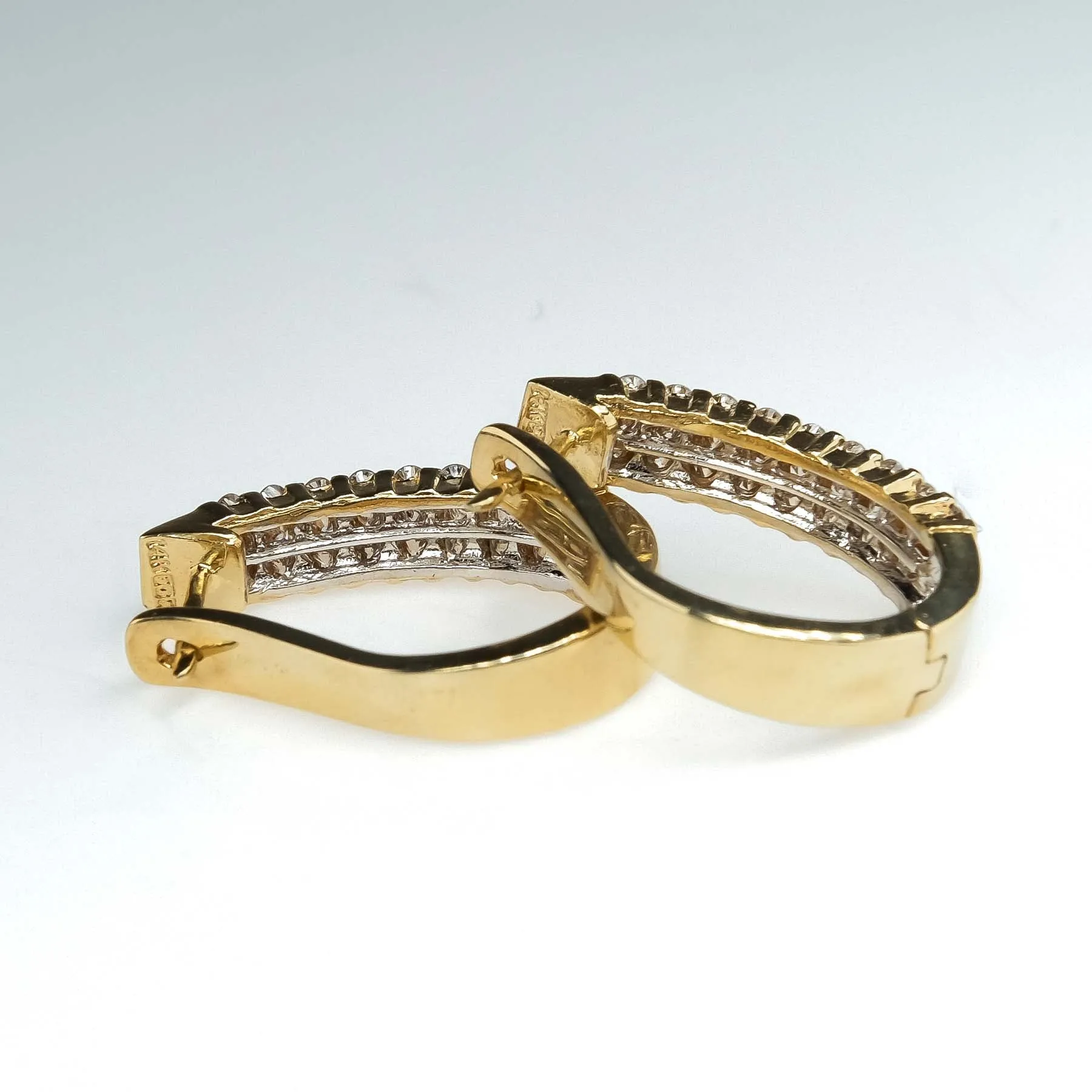Channel Set Diamond Accented J Hoop Latch Back Earrings in 14K Yellow Gold