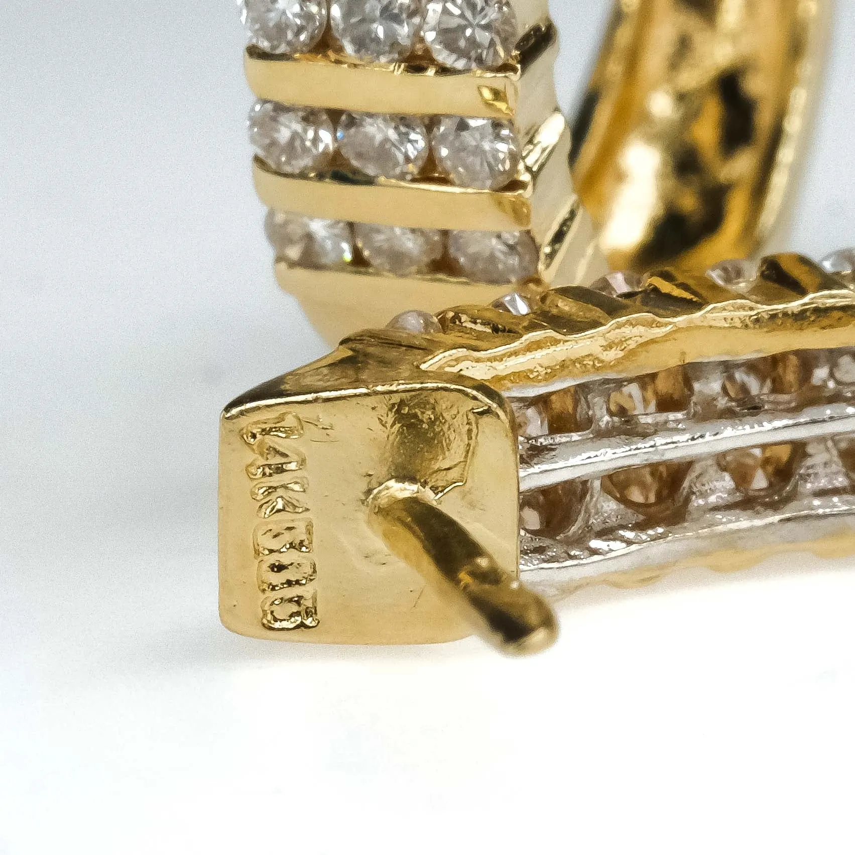 Channel Set Diamond Accented J Hoop Latch Back Earrings in 14K Yellow Gold