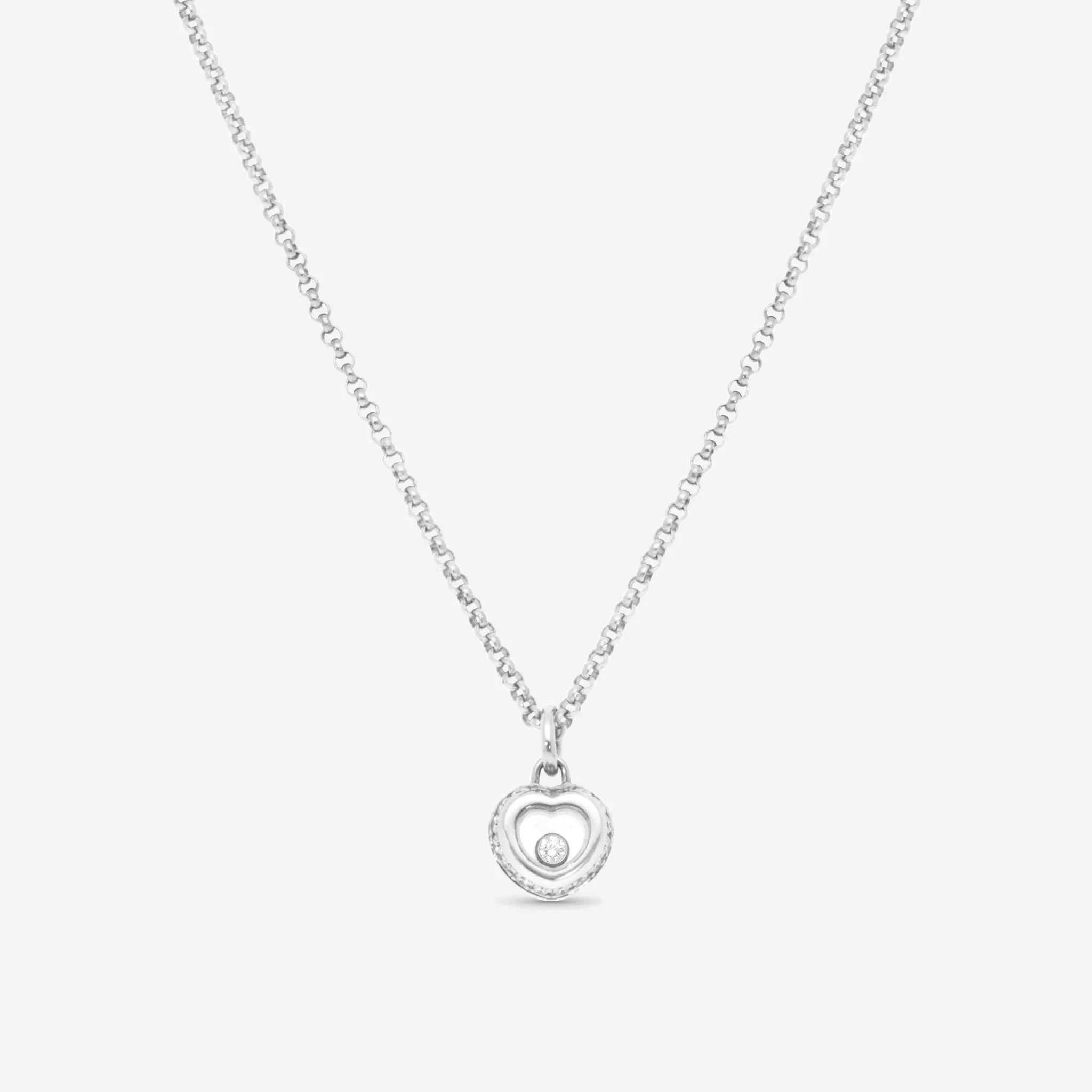 Chopard Happy Diamonds 18K White Gold Diamond Heart Pendant Necklace 799008-100