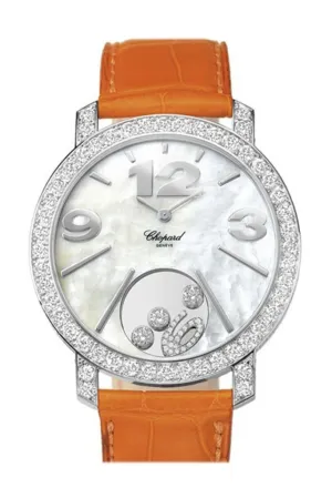 Chopard Happy Diamonds Mother of Pearl Dial 18kt White Gold Diamond Leather Ladies Watch 207450-1005