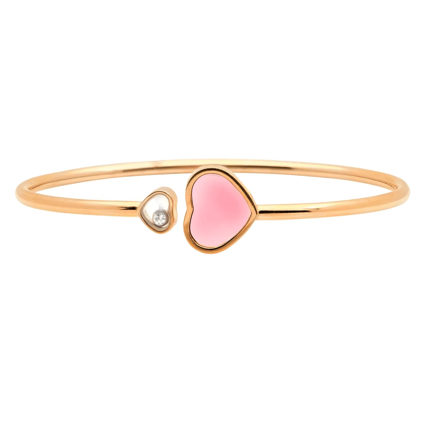 Chopard Post-1980s 18KT Rose Gold Pink Opal & Diamond Happy Hearts Bracelet