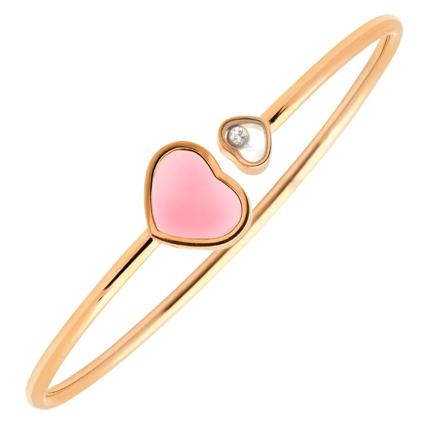 Chopard Post-1980s 18KT Rose Gold Pink Opal & Diamond Happy Hearts Bracelet