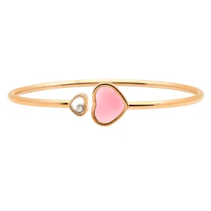 Chopard Post-1980s 18KT Rose Gold Pink Opal & Diamond Happy Hearts Bracelet