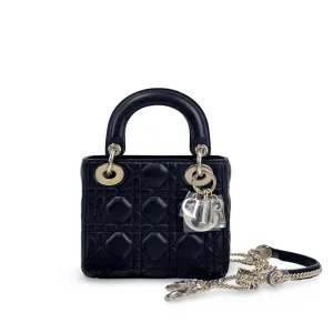 Christian Dior Lady Dior - Mini Black Leather Gold-tone Hardware