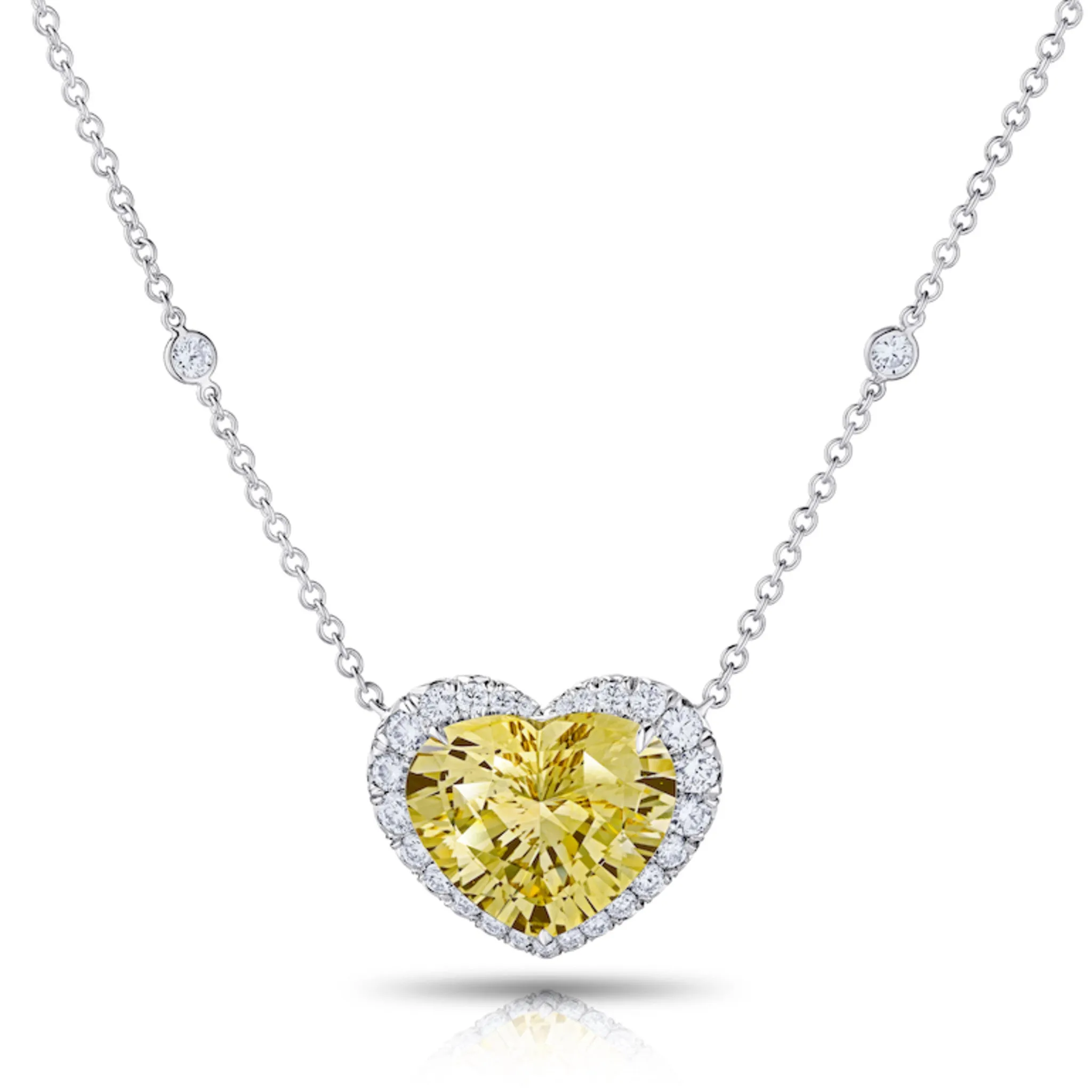 Contemporary Platinum Sapphire & Diamond Heart Necklace