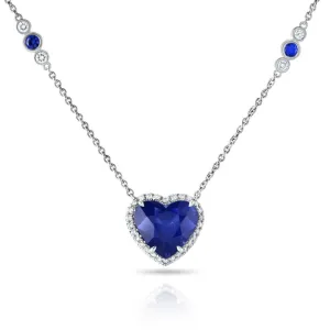 Contemporary Platinum Sapphire & Diamond Heart Necklace