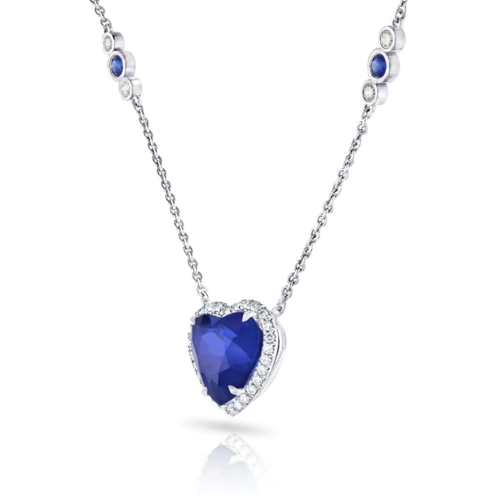 Contemporary Platinum Sapphire & Diamond Heart Necklace