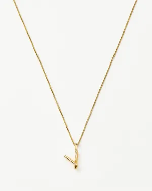 Curly Molten Mini Initial Necklace - V | 18k Gold Vermeil