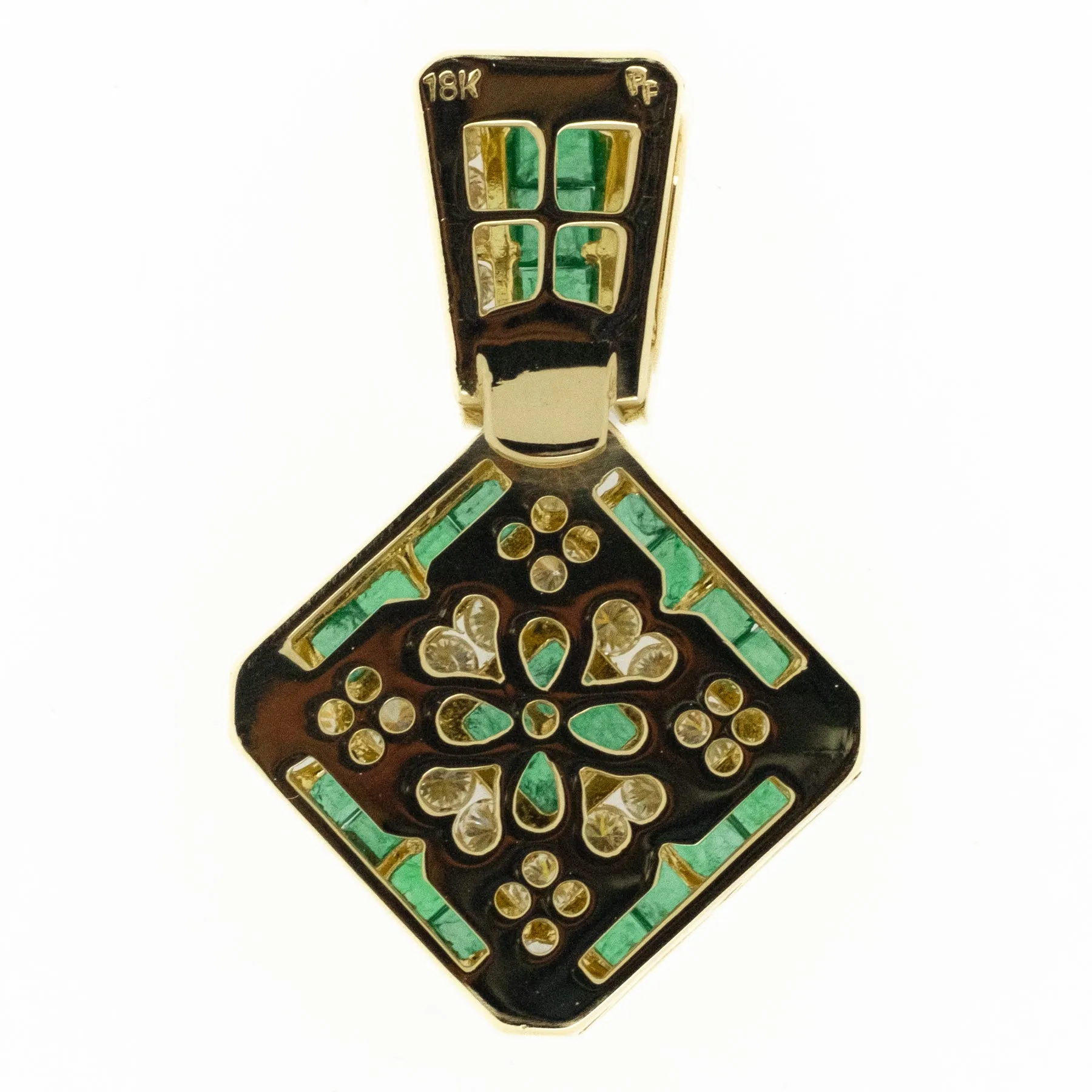 Emerald & Diamond Accents Halo Pendant in 18K Yellow Gold