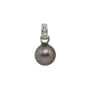 Estate 12.4mm Tahitian Pearl and Diamond 18k Gold Pendant