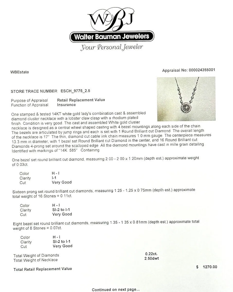 Estate 14K W Gold 0.22ctw Diamond Cluster Pendant
