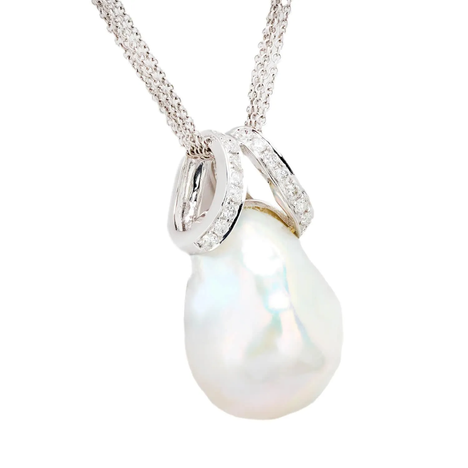 Estate 18k Pearl and Diamond Pendant Necklace
