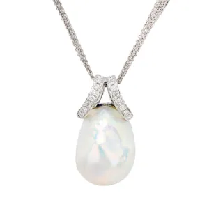 Estate 18k Pearl and Diamond Pendant Necklace