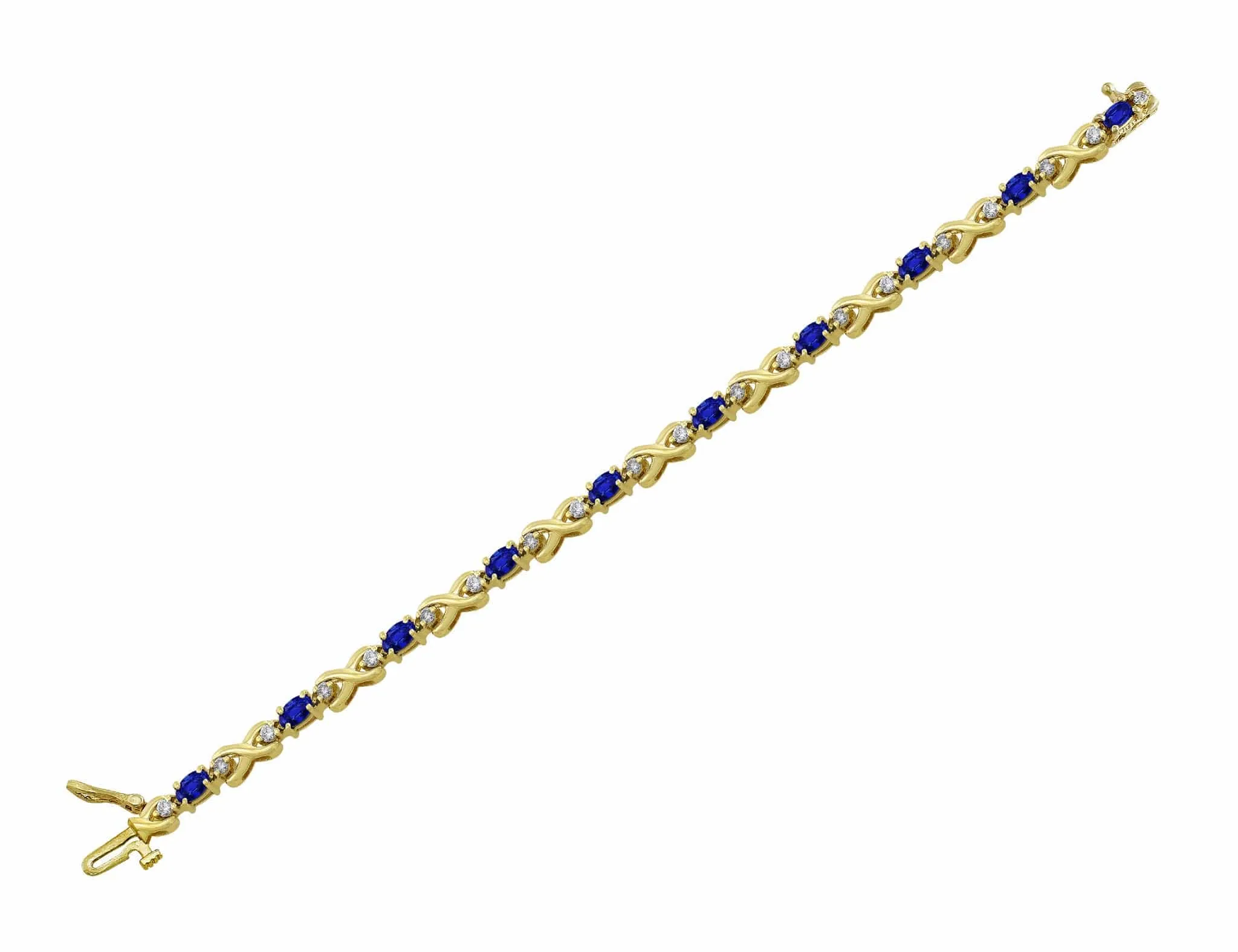 Estate Sapphire & Diamond 14kt Yellow Gold Criss-Cross Bracelet