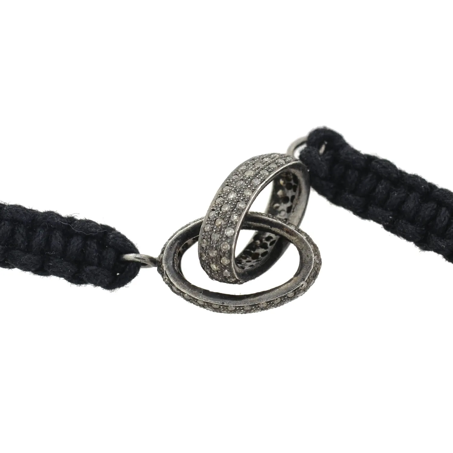 Estate Sterling Diamond Interlocking Link   Macram Cord Bracelet