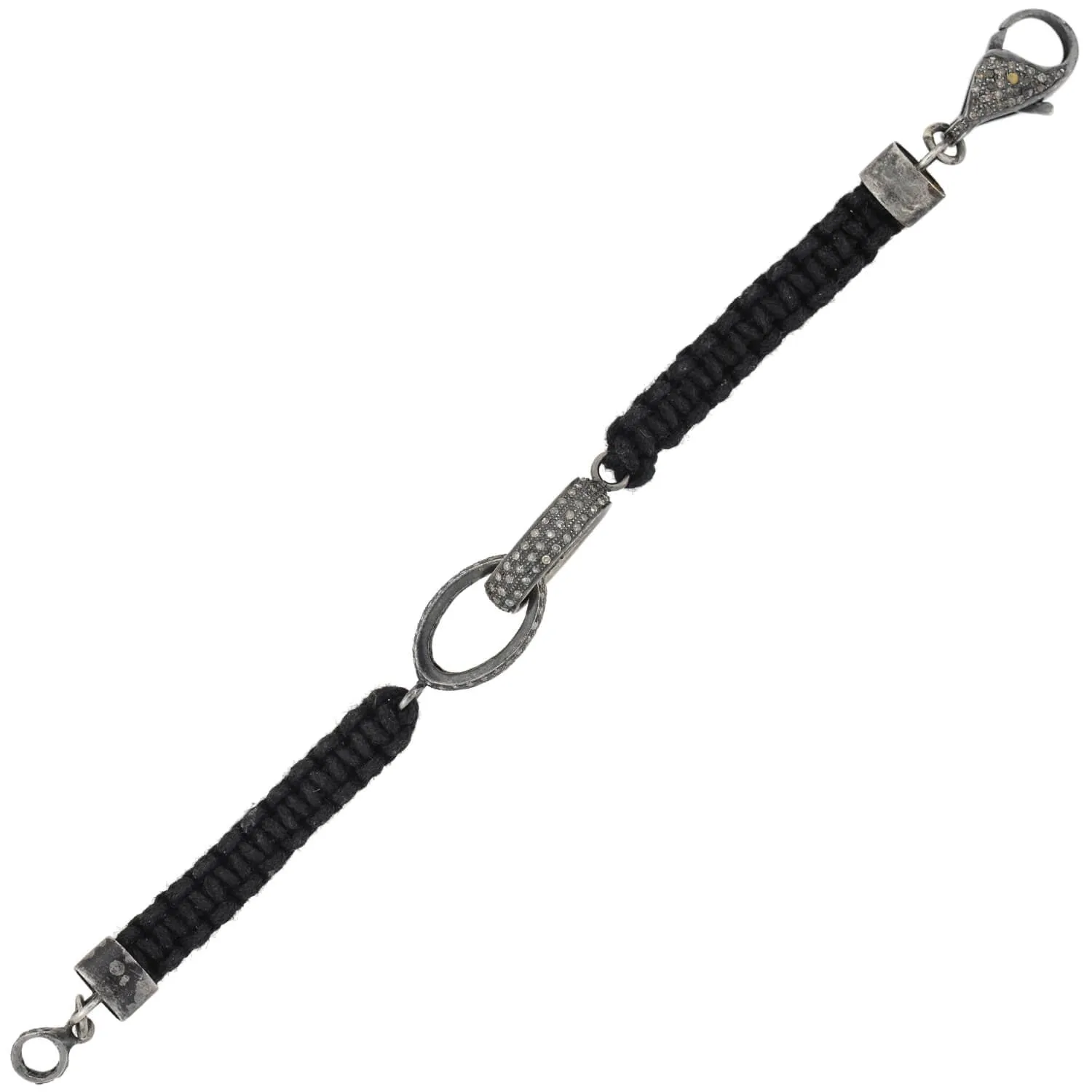 Estate Sterling Diamond Interlocking Link   Macram Cord Bracelet