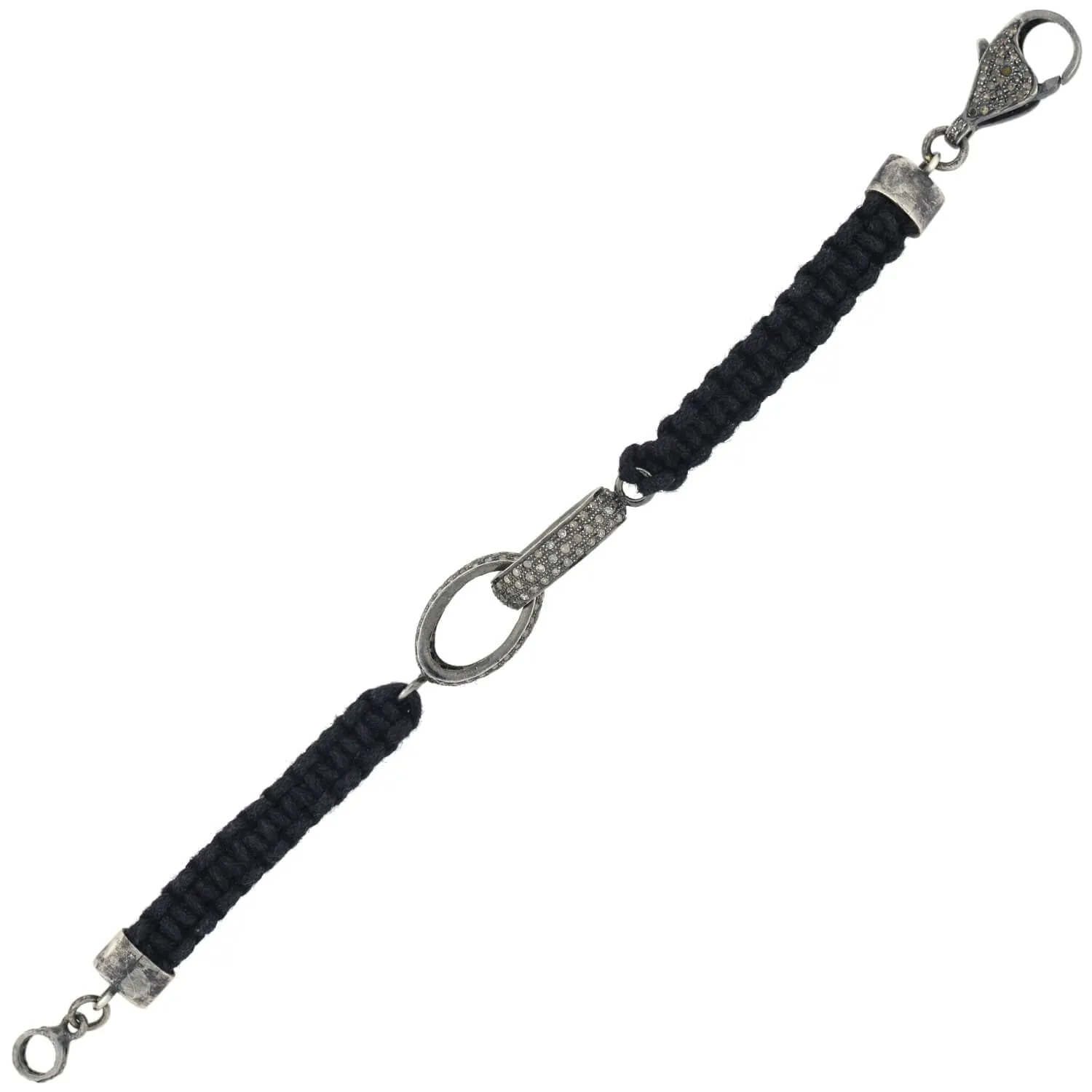 Estate Sterling Diamond Interlocking Link   Macram Cord Bracelet