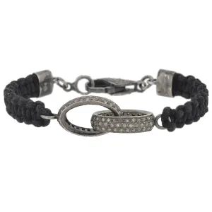 Estate Sterling Diamond Interlocking Link   Macram Cord Bracelet